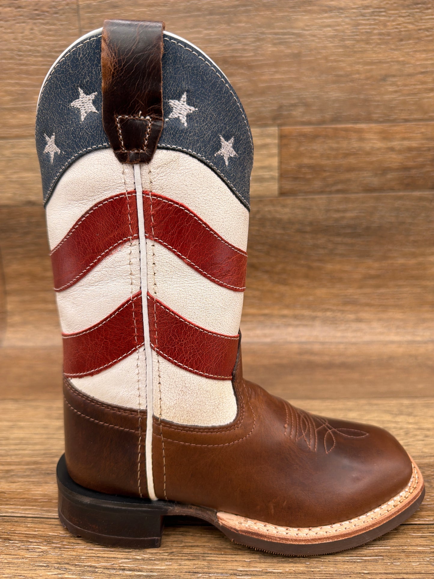 BSC2015 Kid's American Flag Design Square Toe Western Boots by Old West