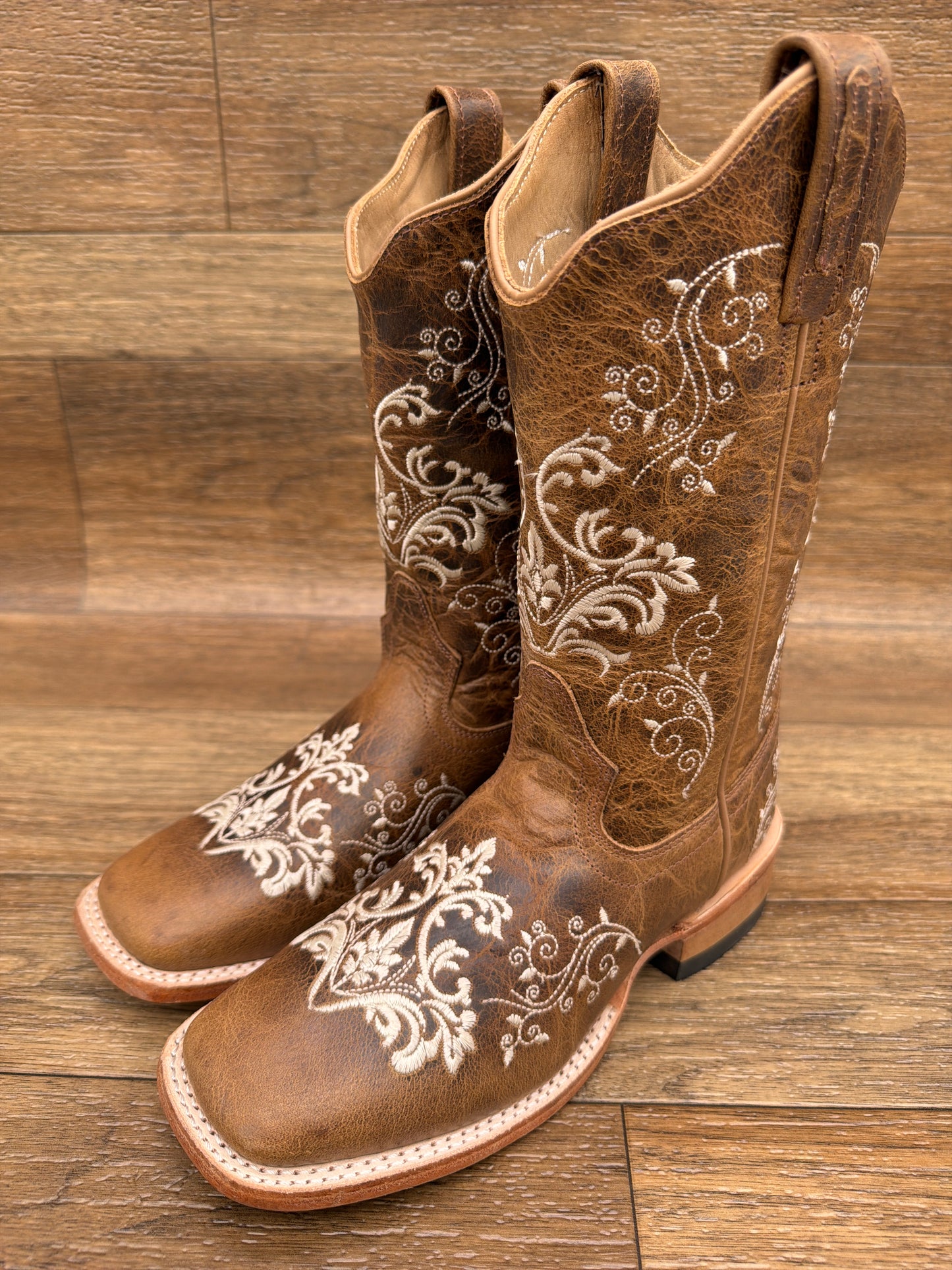 18177 Ladies Square Toe Western Boots with Floral Embroidery by Old West