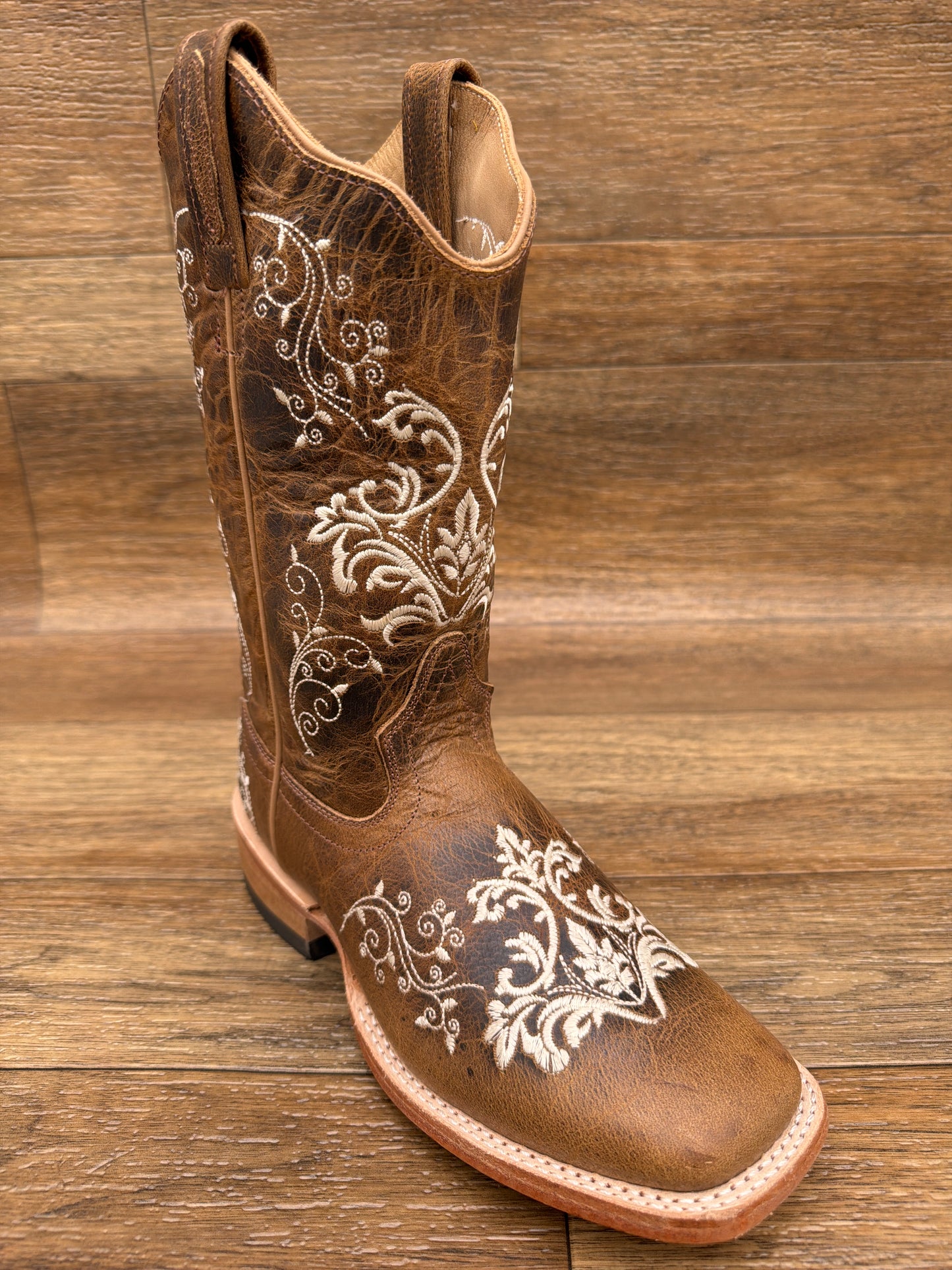 18177 Ladies Square Toe Western Boots with Floral Embroidery by Old West