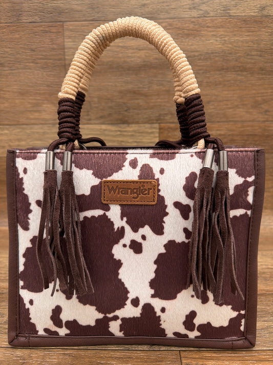 WG386-8120S Wrangler Cow Print Rope Handle Tote Bag by Montana West
