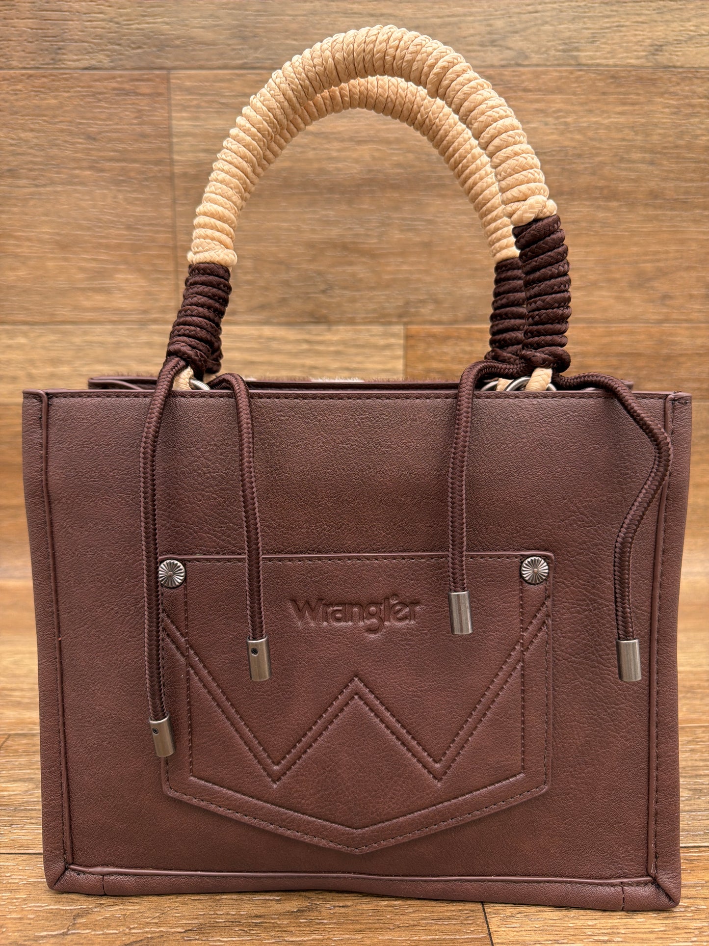 WG386-8120S Wrangler Cow Print Rope Handle Tote Bag by Montana West