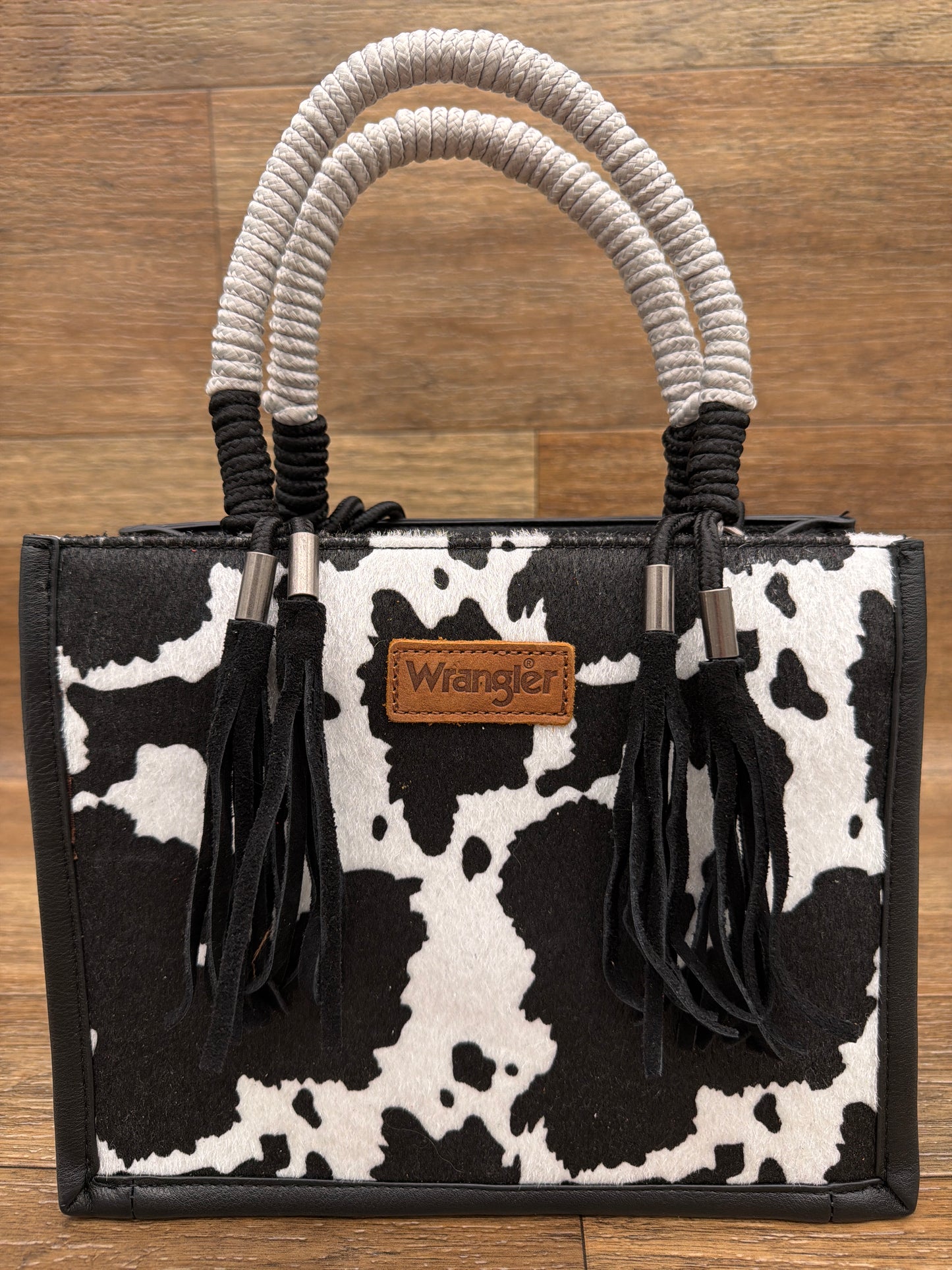WG386-8120S Wrangler Cow Print Rope Handle Tote Bag by Montana West
