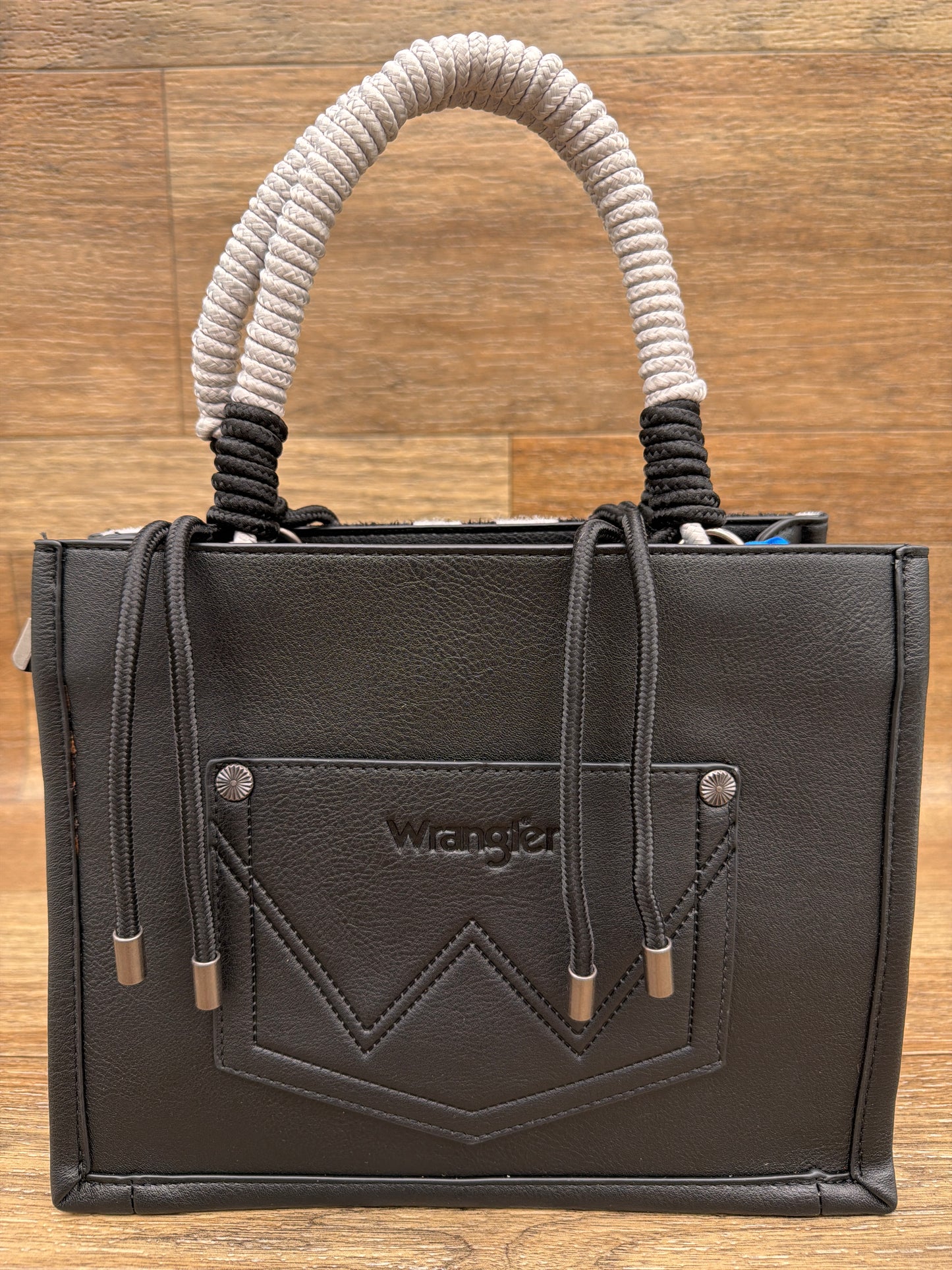 WG386-8120S Wrangler Cow Print Rope Handle Tote Bag by Montana West
