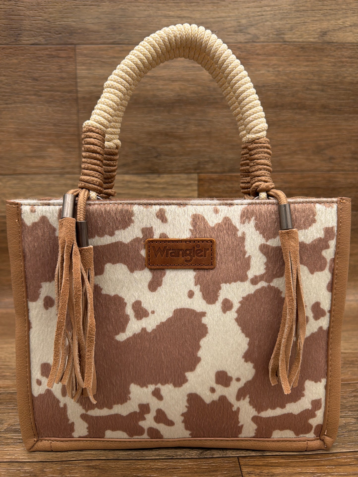 WG386-8120S Wrangler Cow Print Rope Handle Tote Bag by Montana West