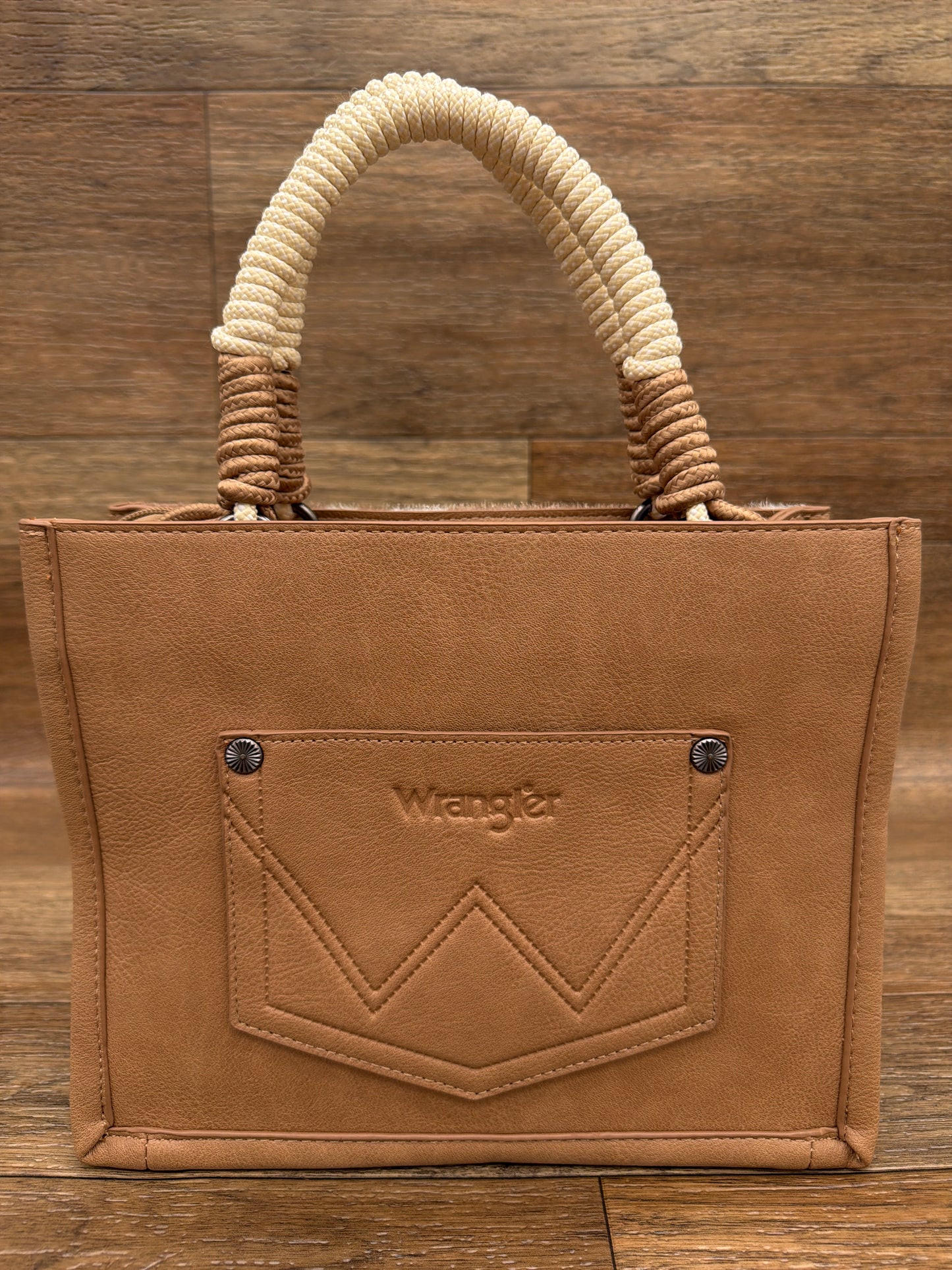 WG386-8120S Wrangler Cow Print Rope Handle Tote Bag by Montana West