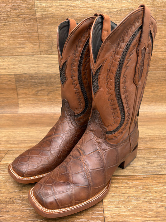 Men's Honey Alligator Inlay & Embroidered Square Toe Western Boot by Corral