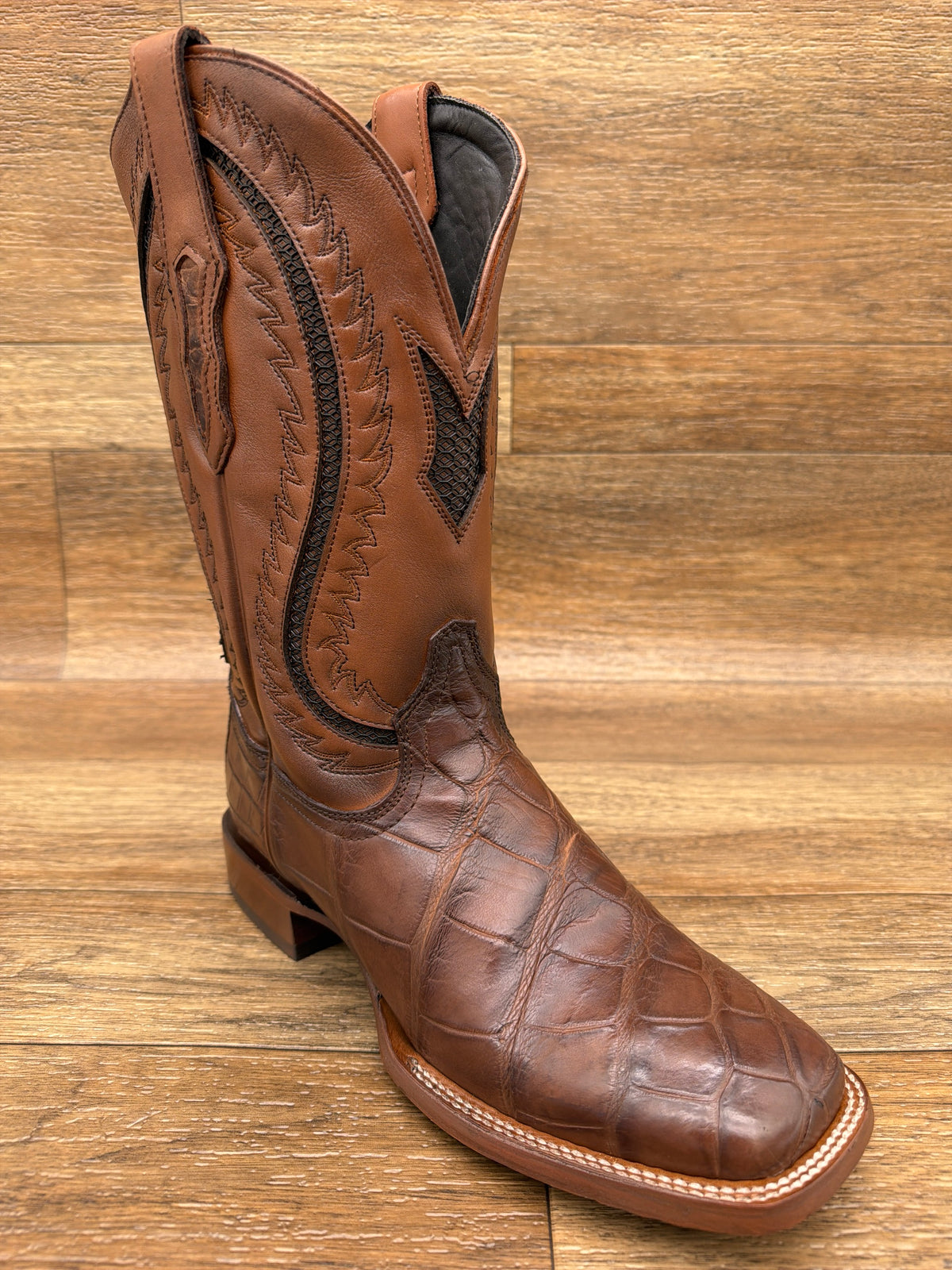Men's Honey Alligator Inlay & Embroidered Square Toe Western Boot by Corral - angle view