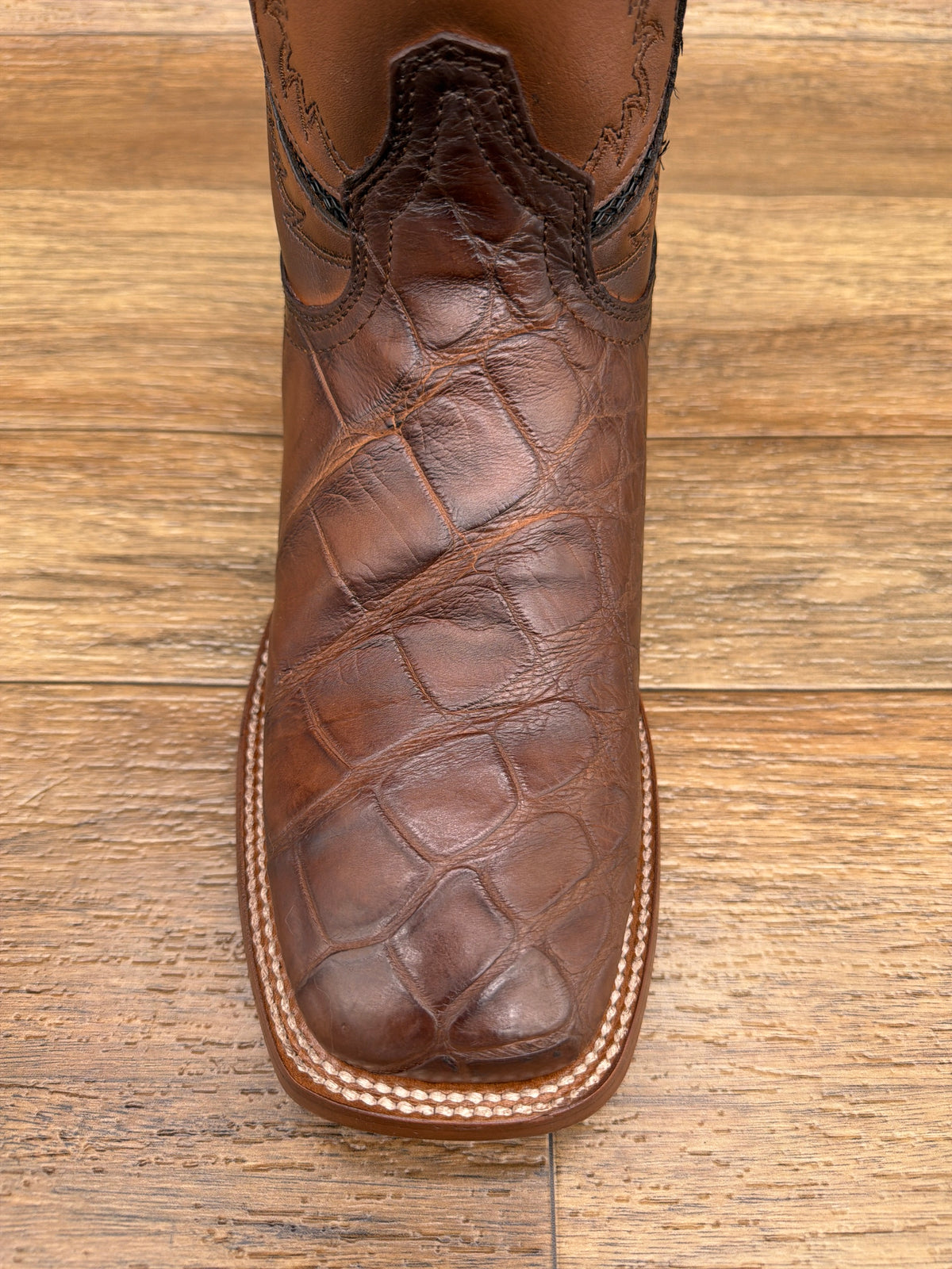 Men's Honey Alligator Inlay & Embroidered Square Toe Western Boot by Corral - toe detail