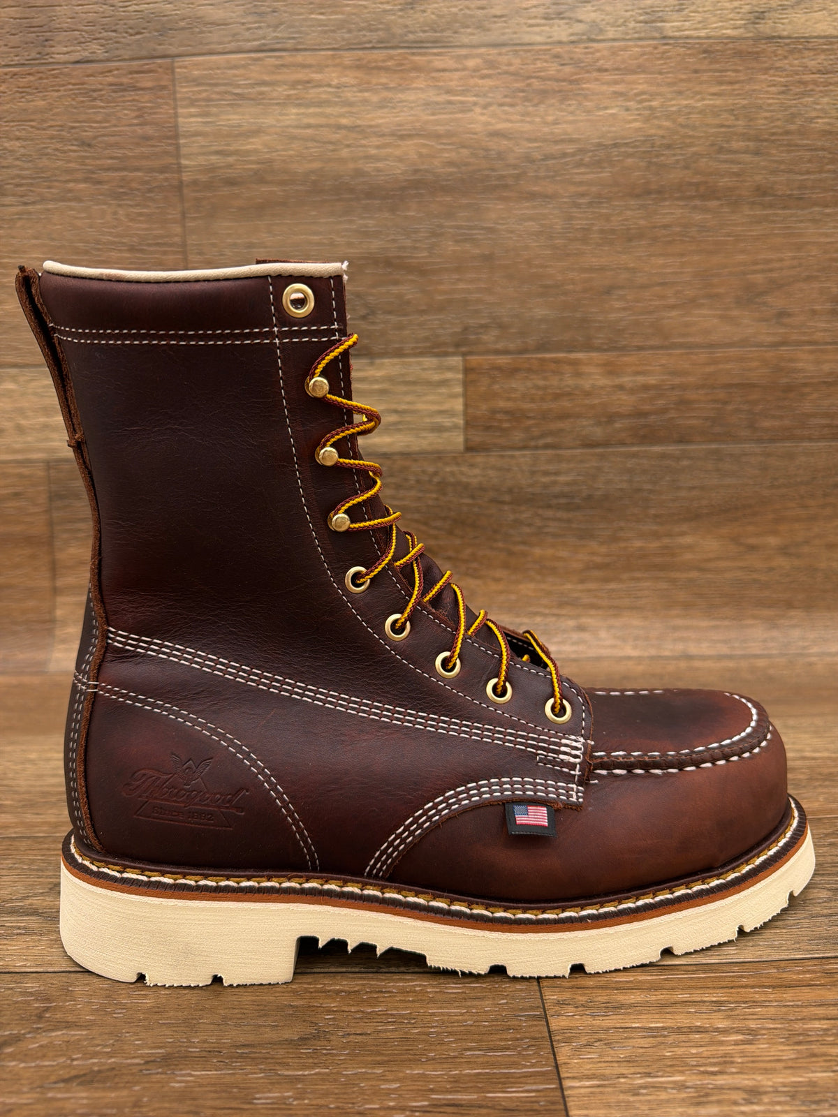 Men's American Heritage 8 inch Black Walnut Nano Moc Toe Work Boot by Thorogood - side view