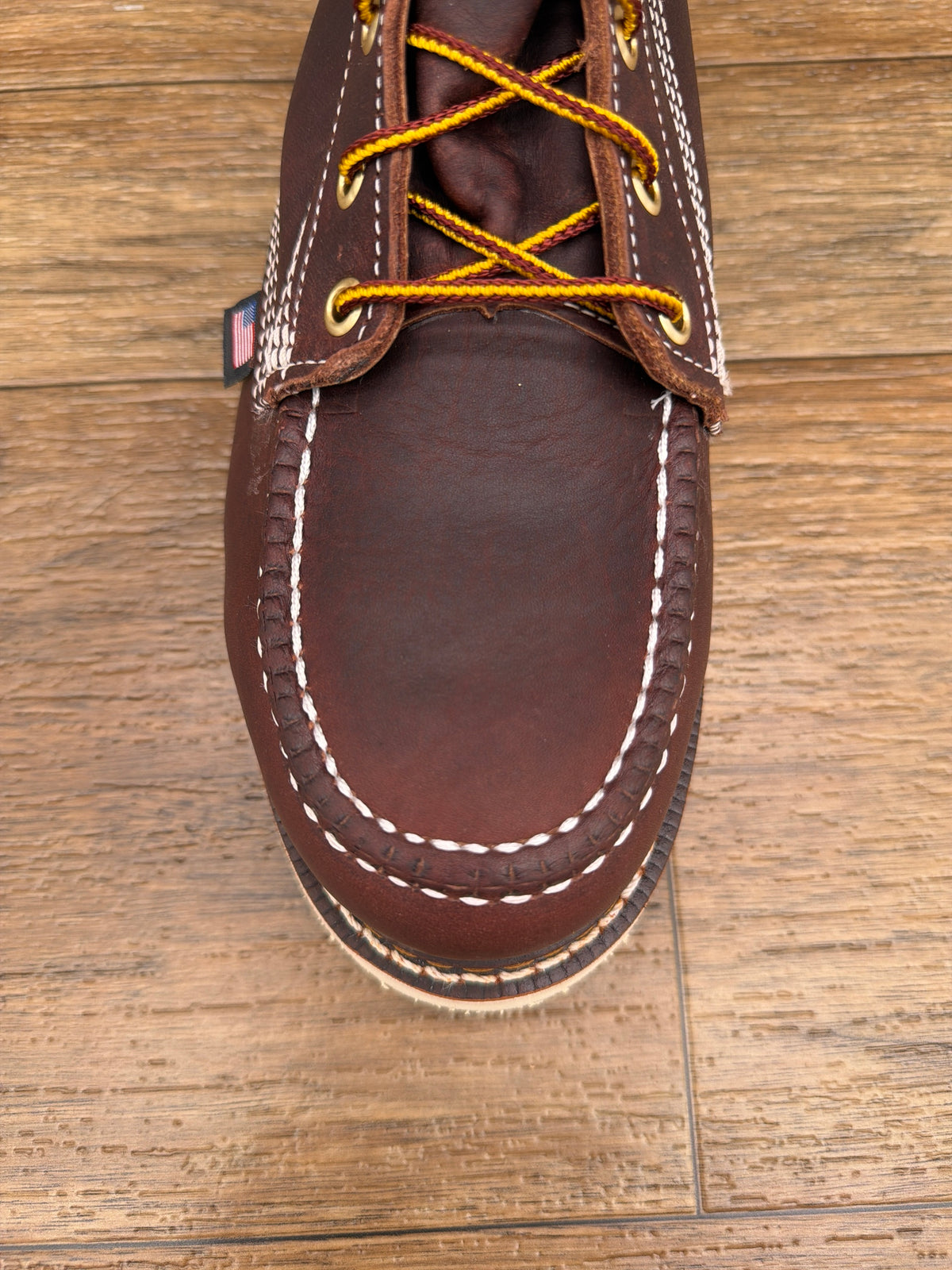 Men's 6 Inch Black Walnut Nano Toe Moc Wedge Work Boot by Thorogood - moc toe detail