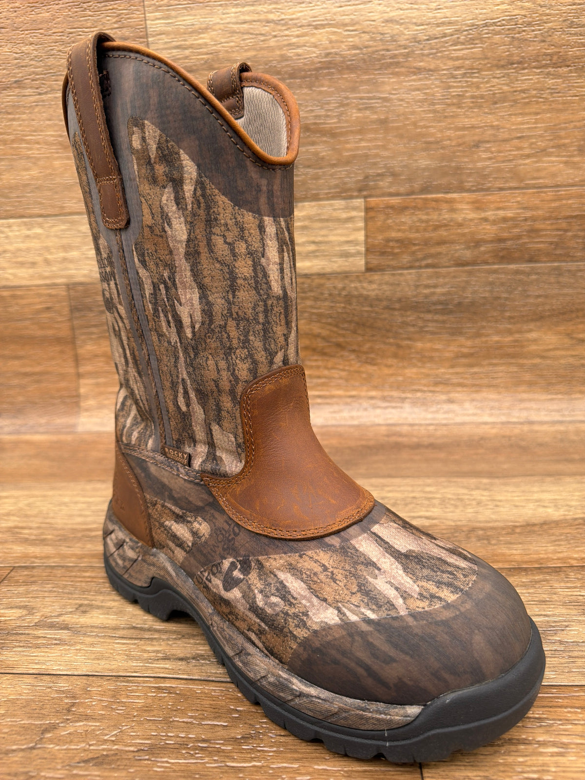 Rocky RKS0738 Big Cypress 11 inch waterproof camo hunting boot, angled view
