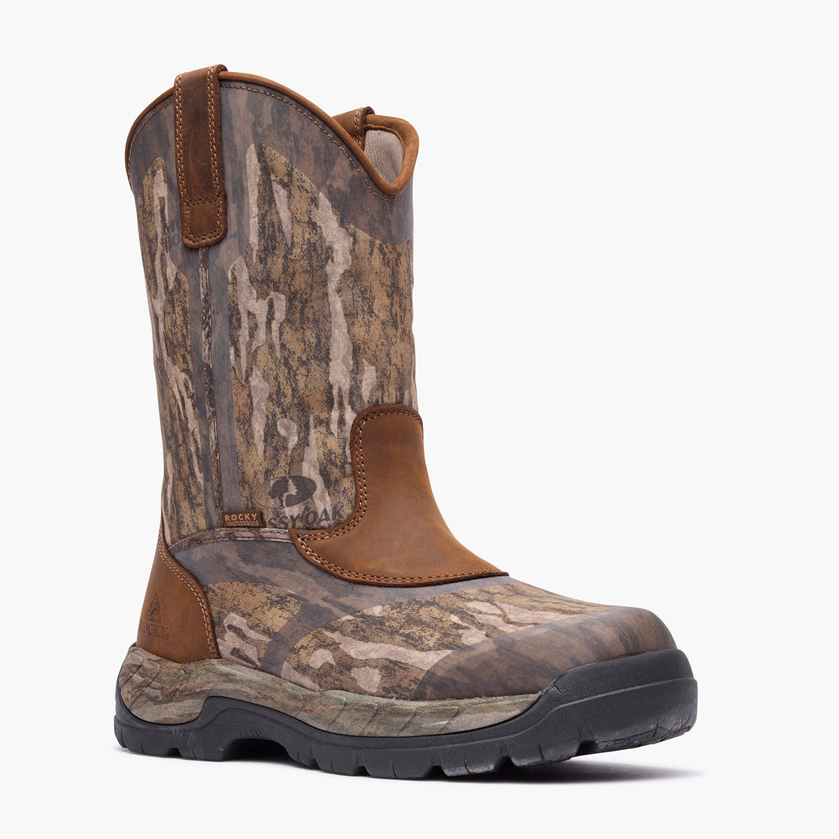Rocky RKS0738 Big Cypress 11 inch waterproof camo hunting boot angled view