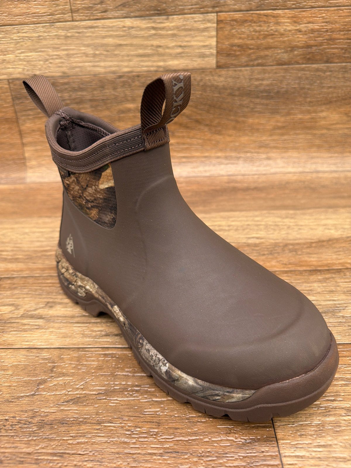 Rocky RKS0739 Big Cypress 6 inch rubber waterproof camo outdoor boot, angled view