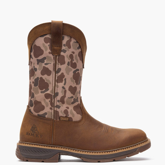 Rocky RKW0486 Ride LTE 11 inch dark brown and duck camo western boot outside profile