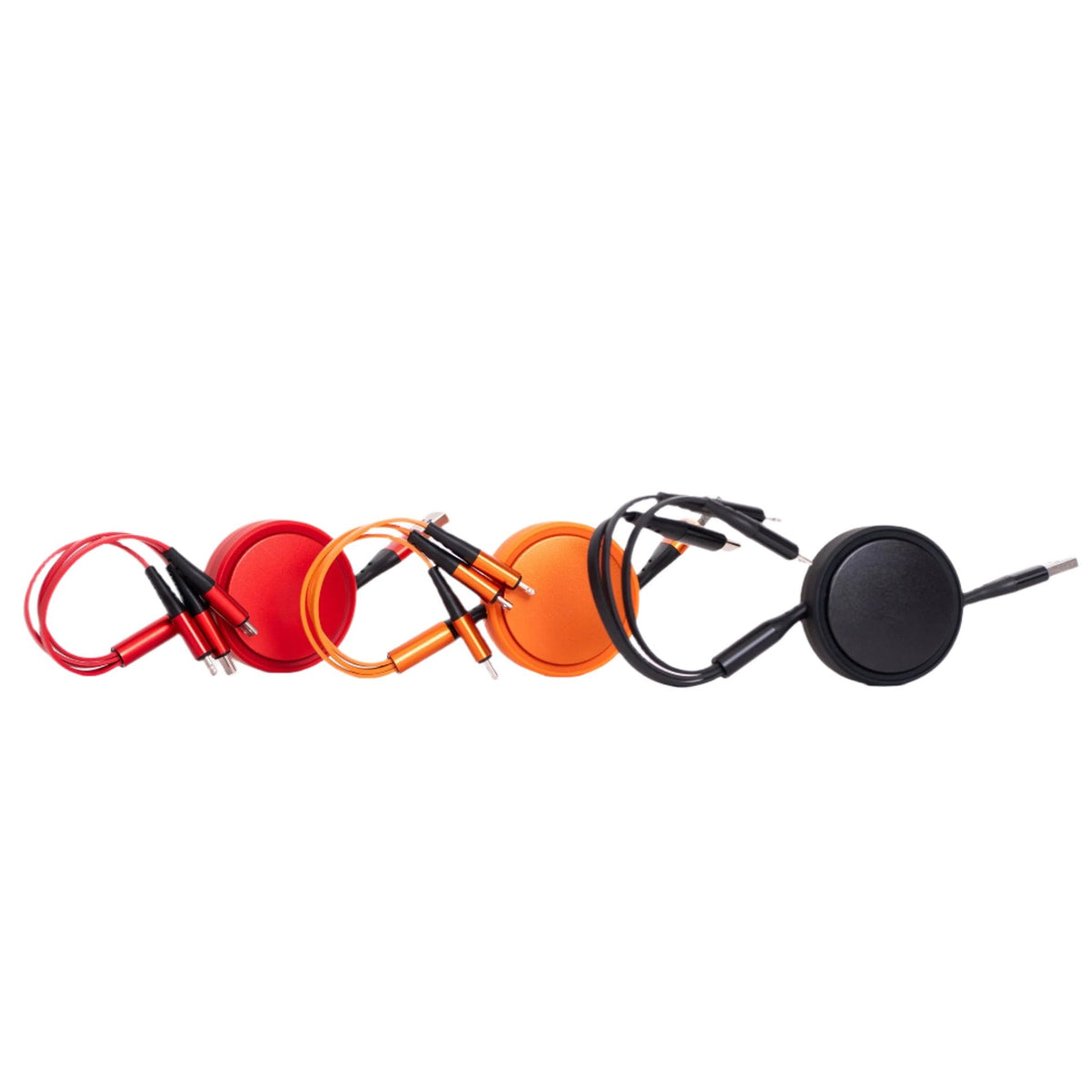 Retractable 3-in-1 Fast Charging Cables by Mad Man in orange, red and black