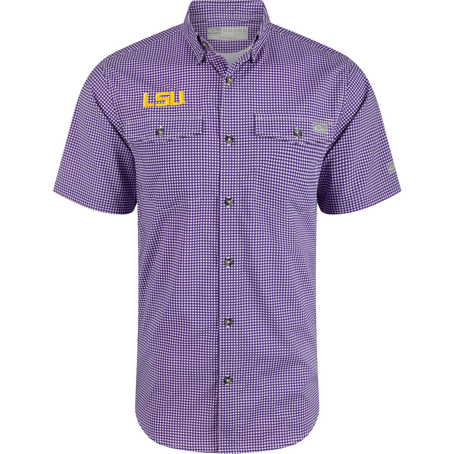 LSU2620-PUR LSU Frat Gingham Short Sleeve Shirt by Drake