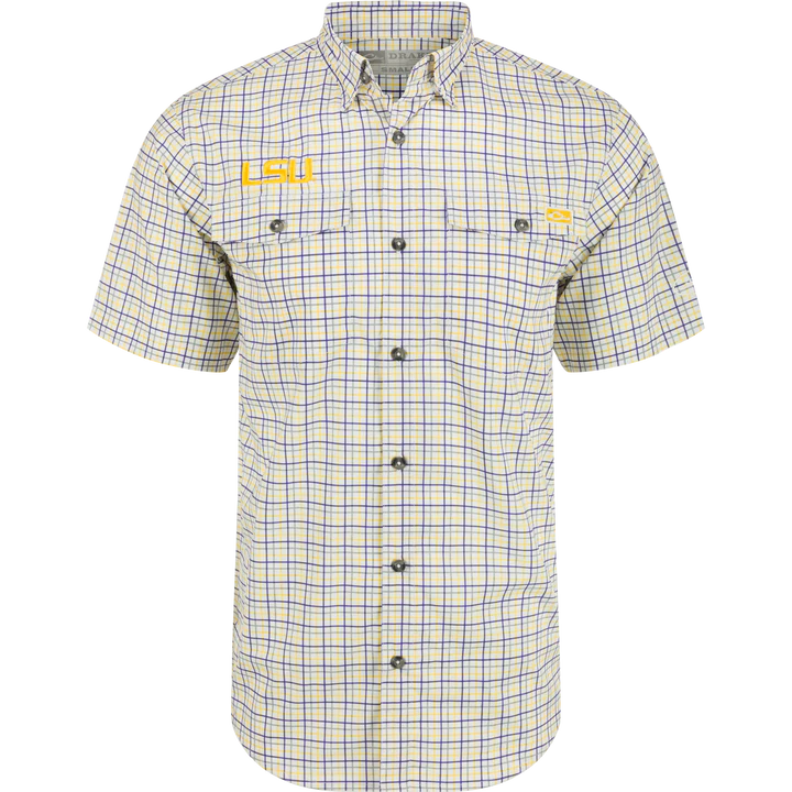 LSU2625-PGD LSU Frat Tattersall Short Sleeve Shirt by Drake