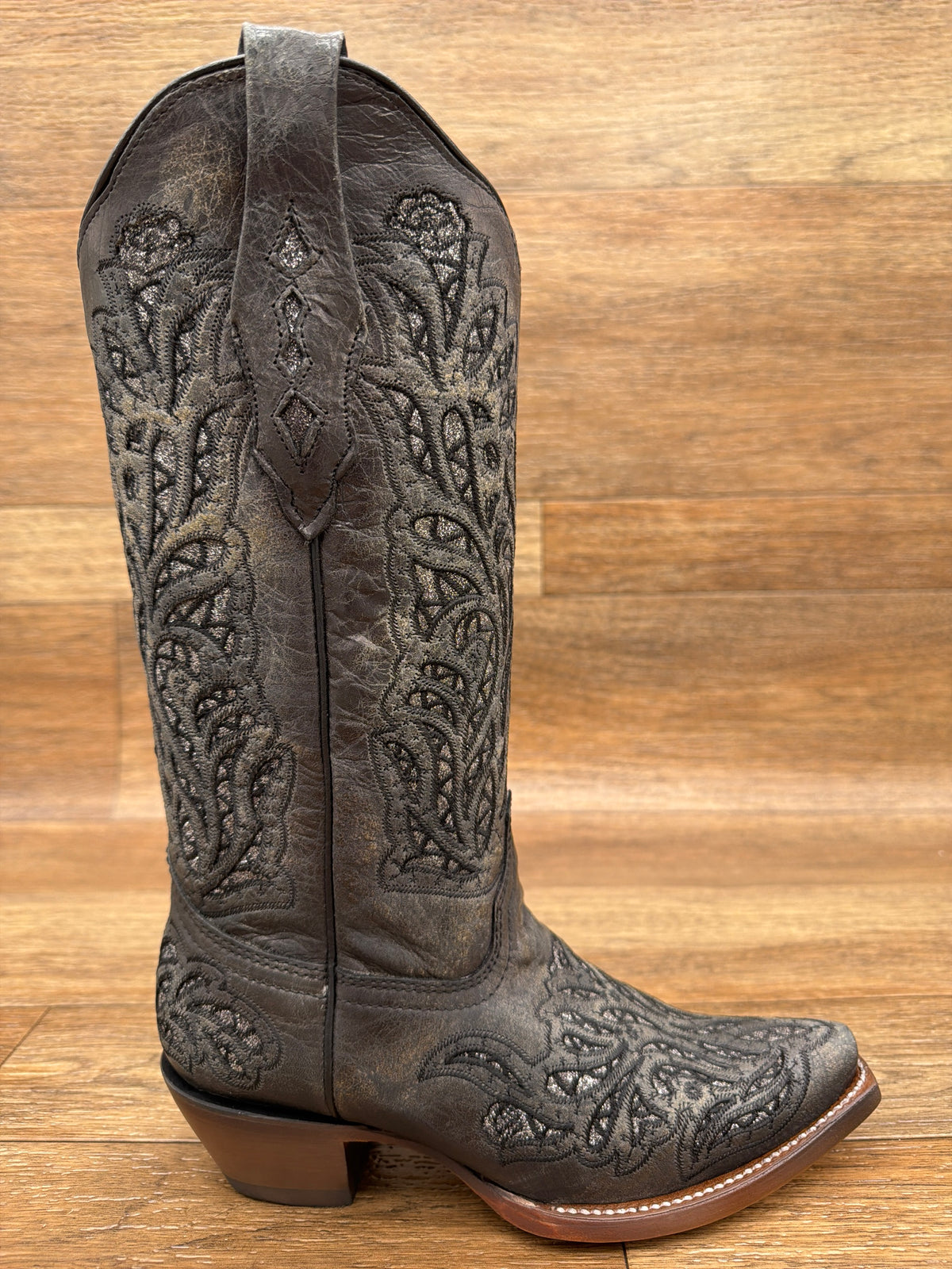 Women's Black Glitter Inlay & Embroidered Western Boot by Corral - side view