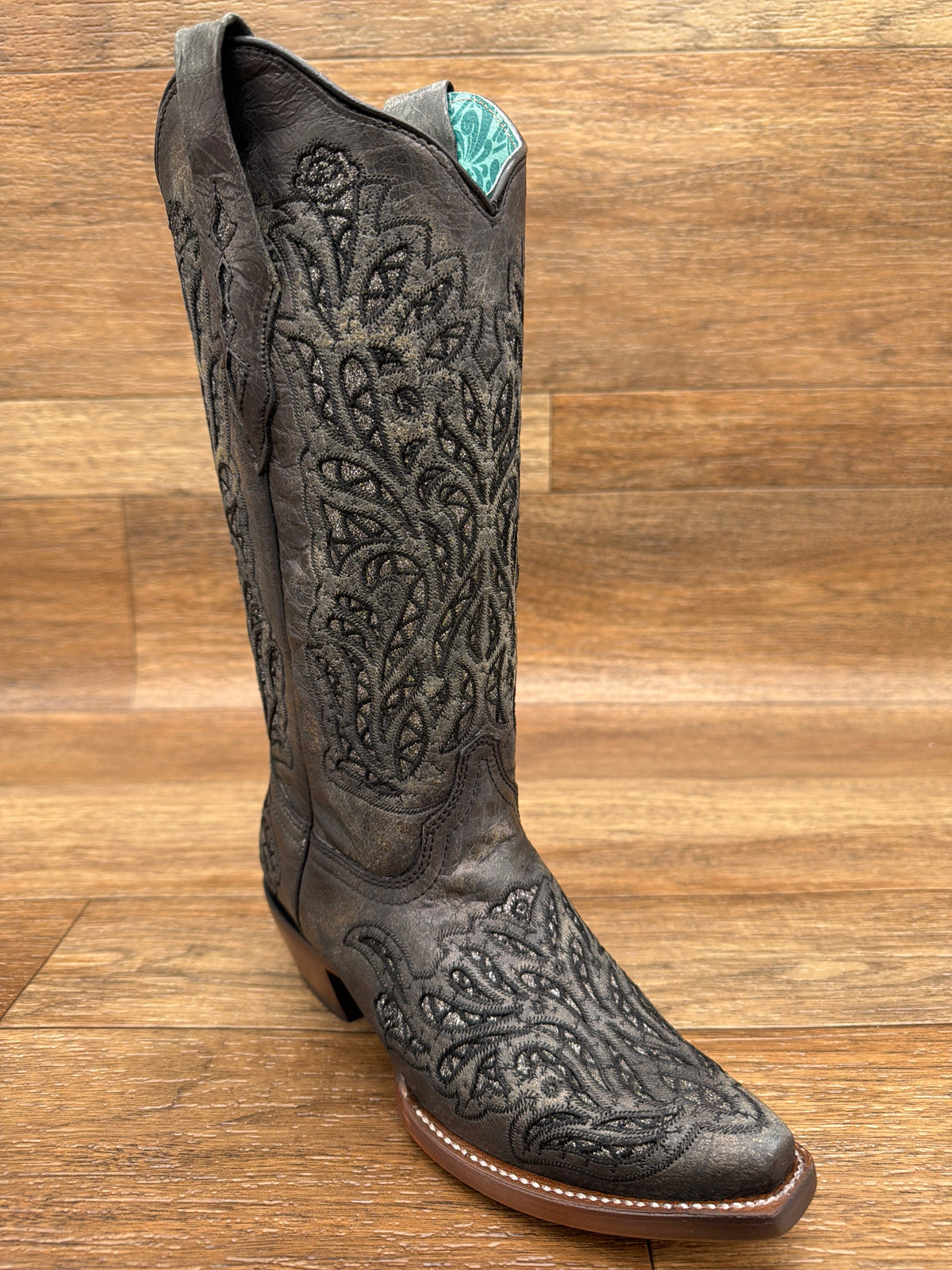 Women's Black Glitter Inlay & Embroidered Western Boot by Corral - angle view
