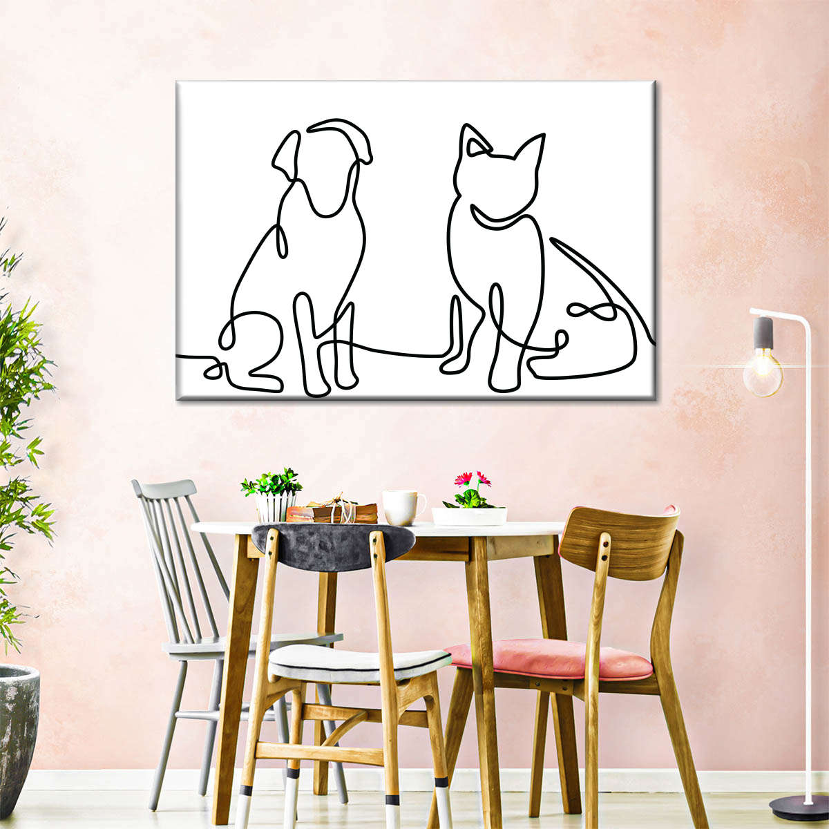 One Line Dog And Cat Wall Art