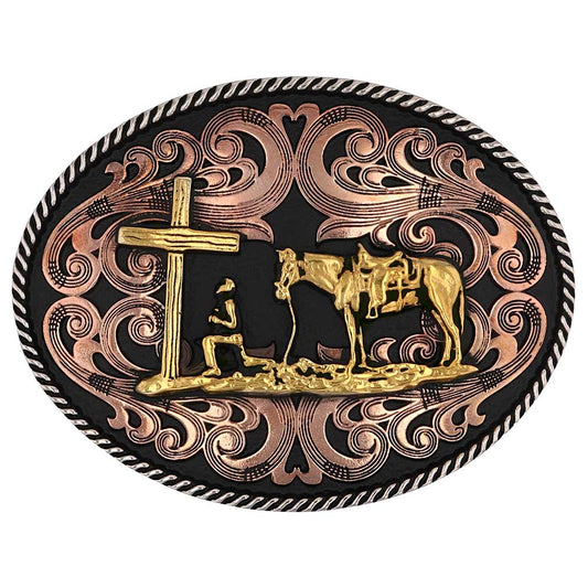 A1005 Tri-Tone Christian Cowboy Attitude Buckle