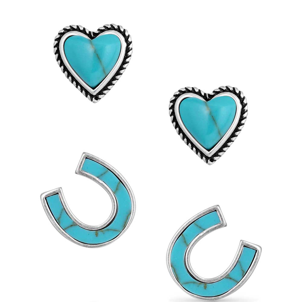 ER5807 Turquoise Heart & Horseshoe Set by Montana Silversmiths