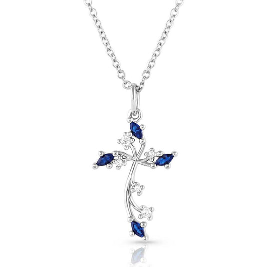 NC5522 Montana Blue Crystal Cross Necklace by Montana Silversmiths