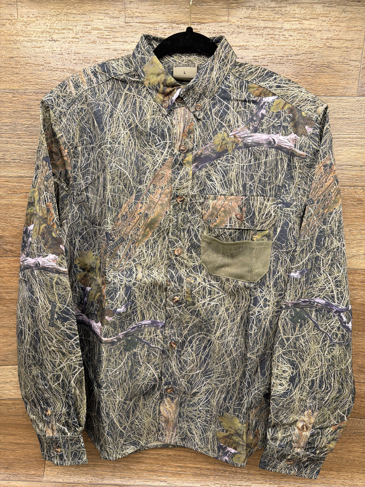 Men's Long Sleeve Button Up Camo Hunting Shirt by Ghilliemonster Outdoors - front
