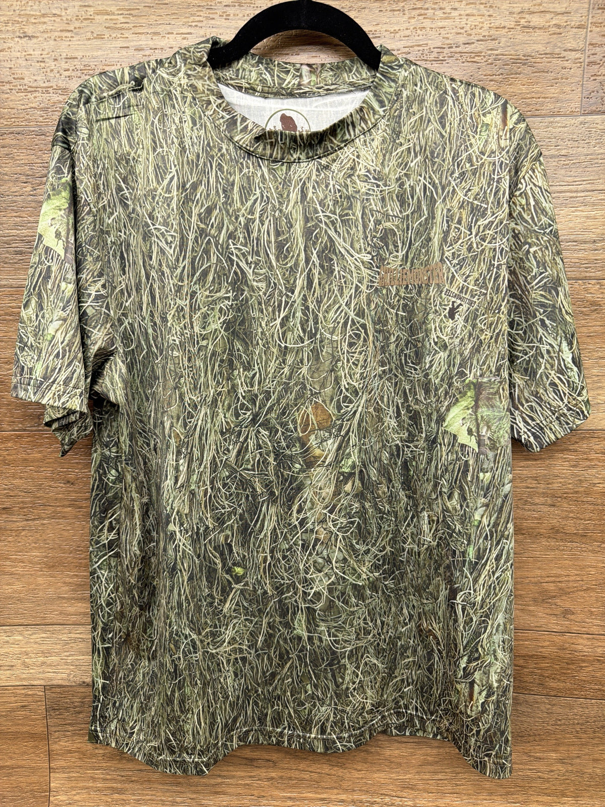 Men's Short Sleeve Woodland Camo Hunting Shirt by Ghilliemonster Outdoors - front
