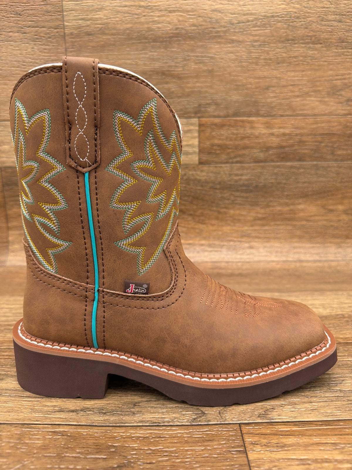 Women's Sunny 8 Inch Cocoa Square Toe Western Boot by Justin - side view