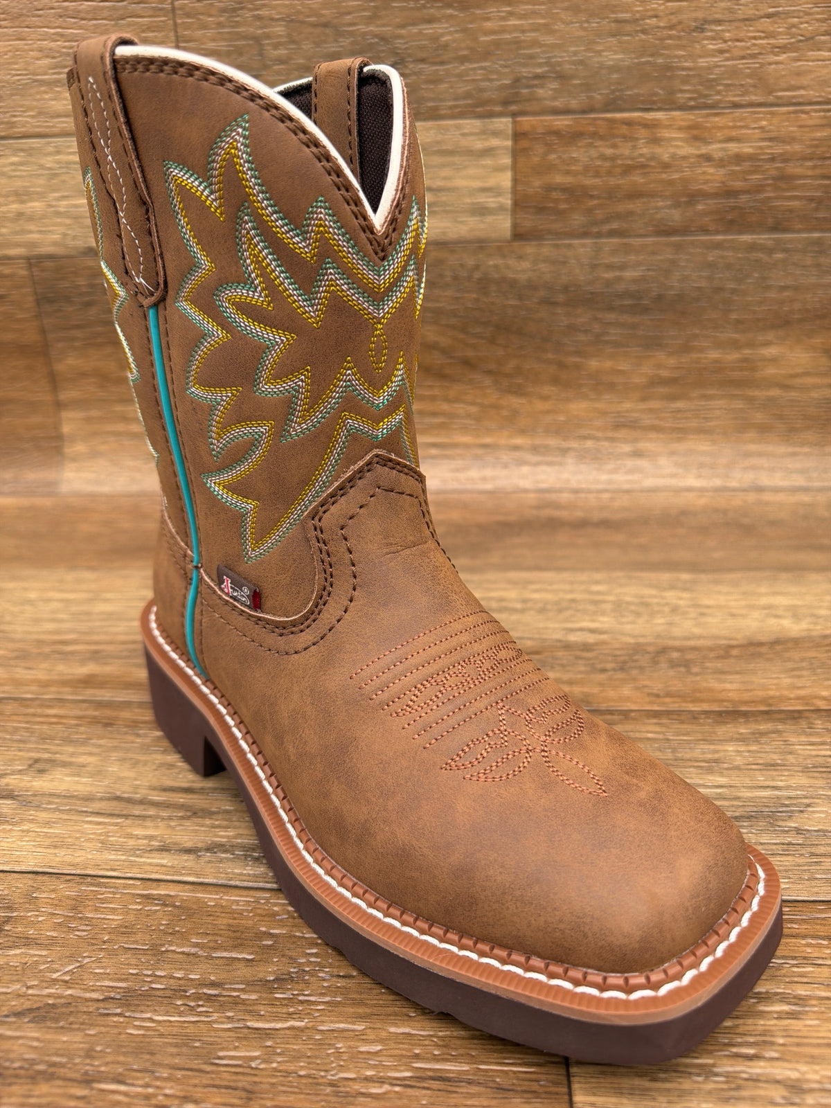 Women's Sunny 8 Inch Cocoa Square Toe Western Boot by Justin - angle view