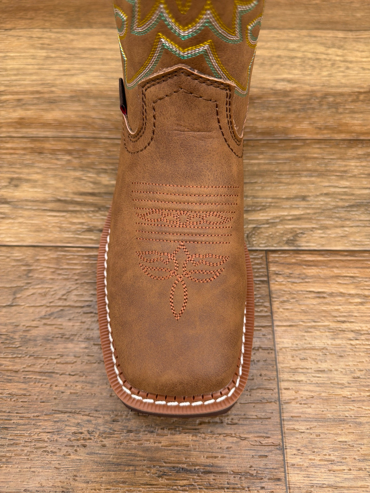 Women's Sunny 8 Inch Cocoa Square Toe Western Boot by Justin - toe detail