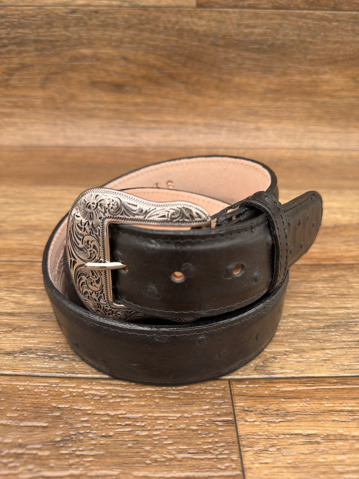 H6086 Black Ostrich Print Belt by Cowtown