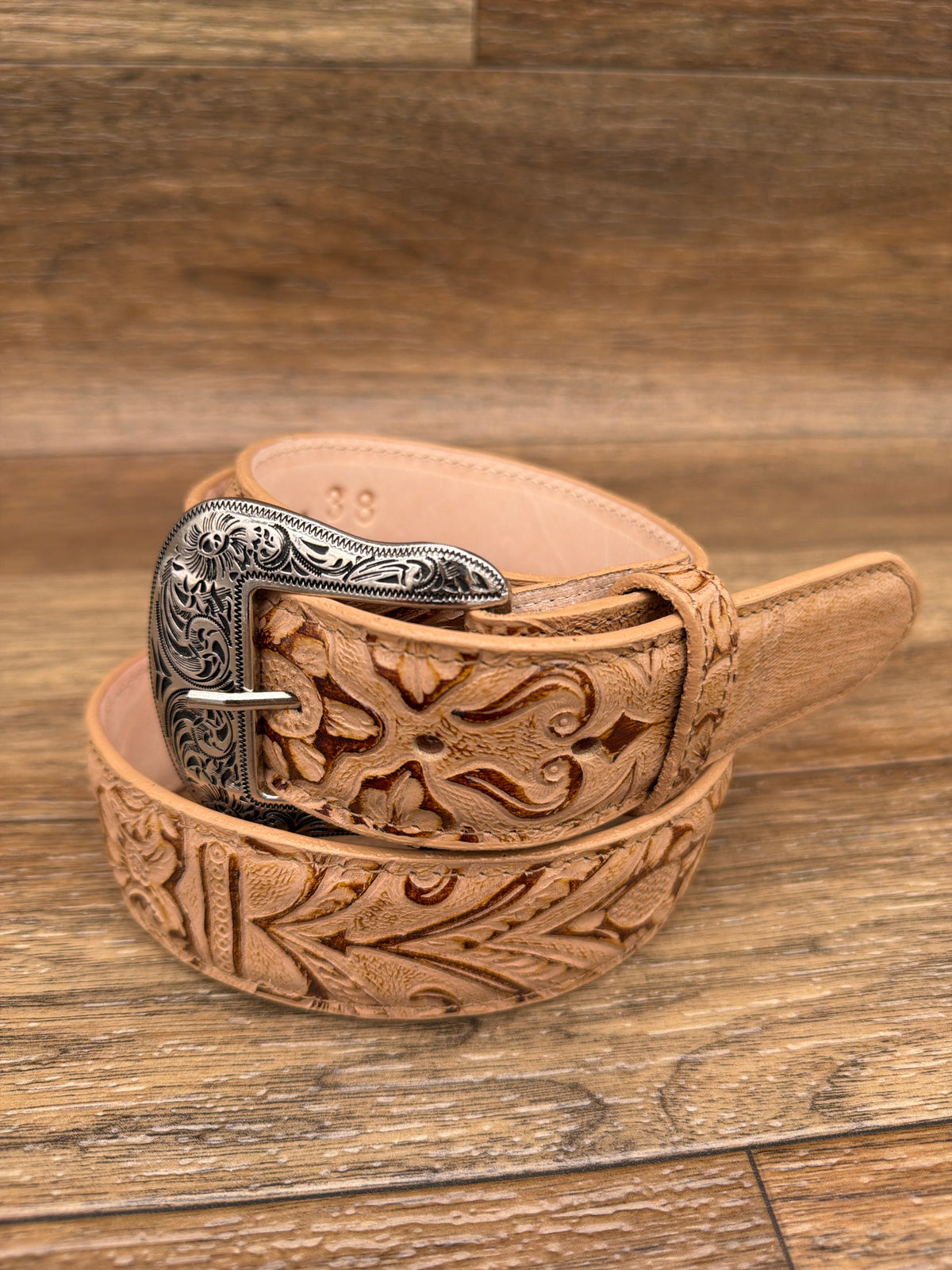 6152h Tan Tooled Leather Belt