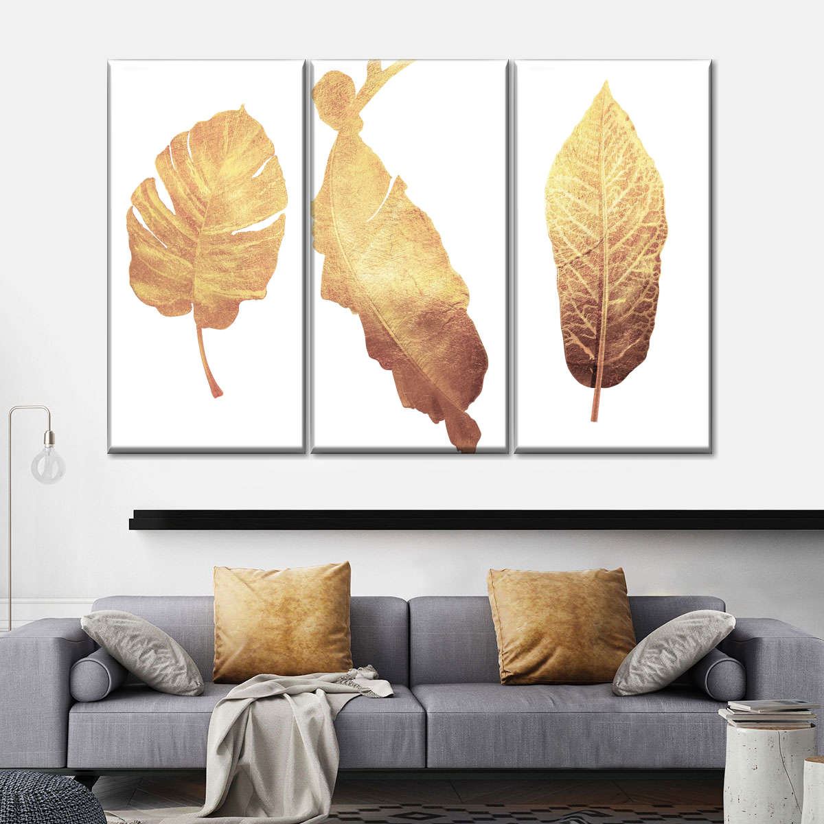 Triple Golden Leaves Wall Art