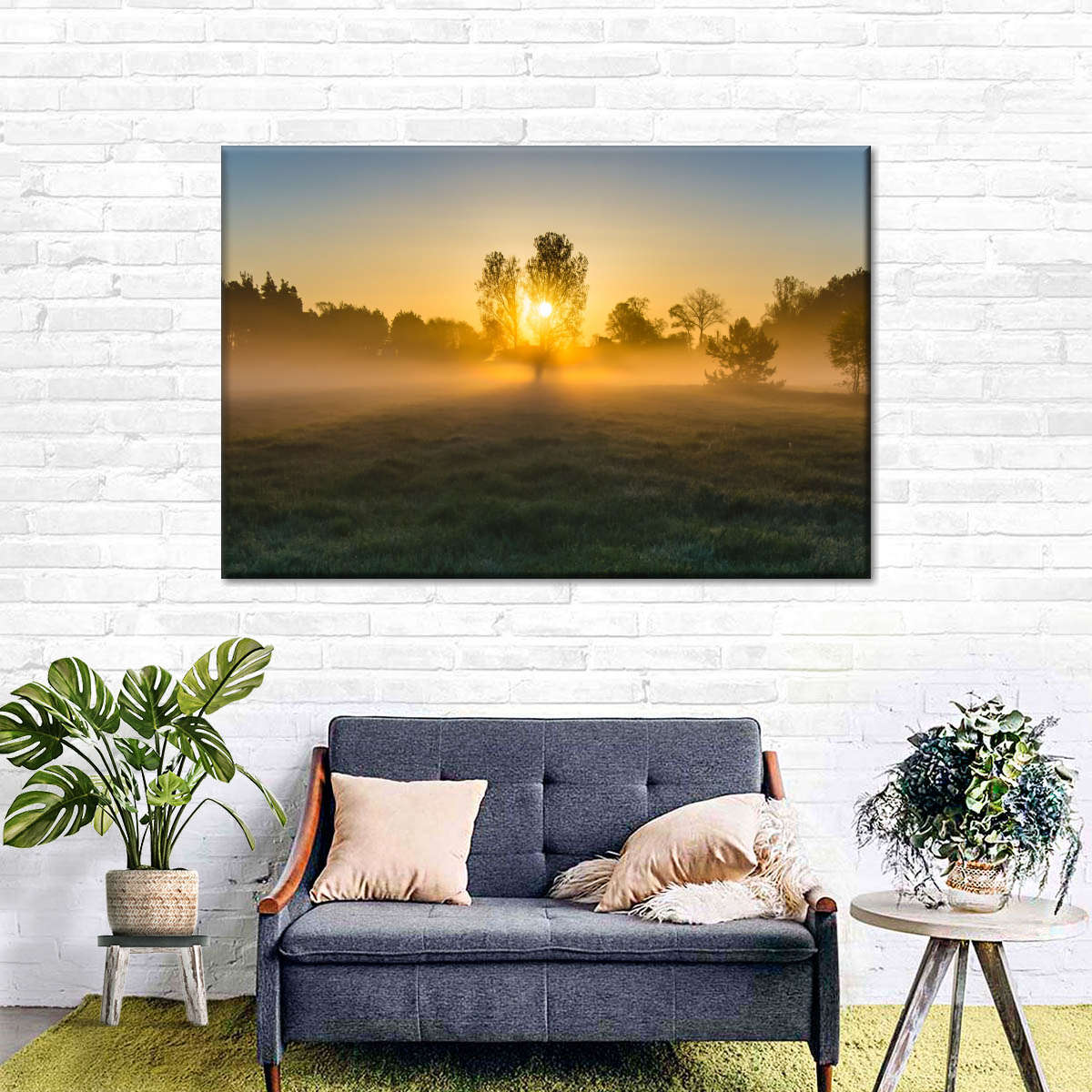 Misty Meadow At Sunrise Wall Art