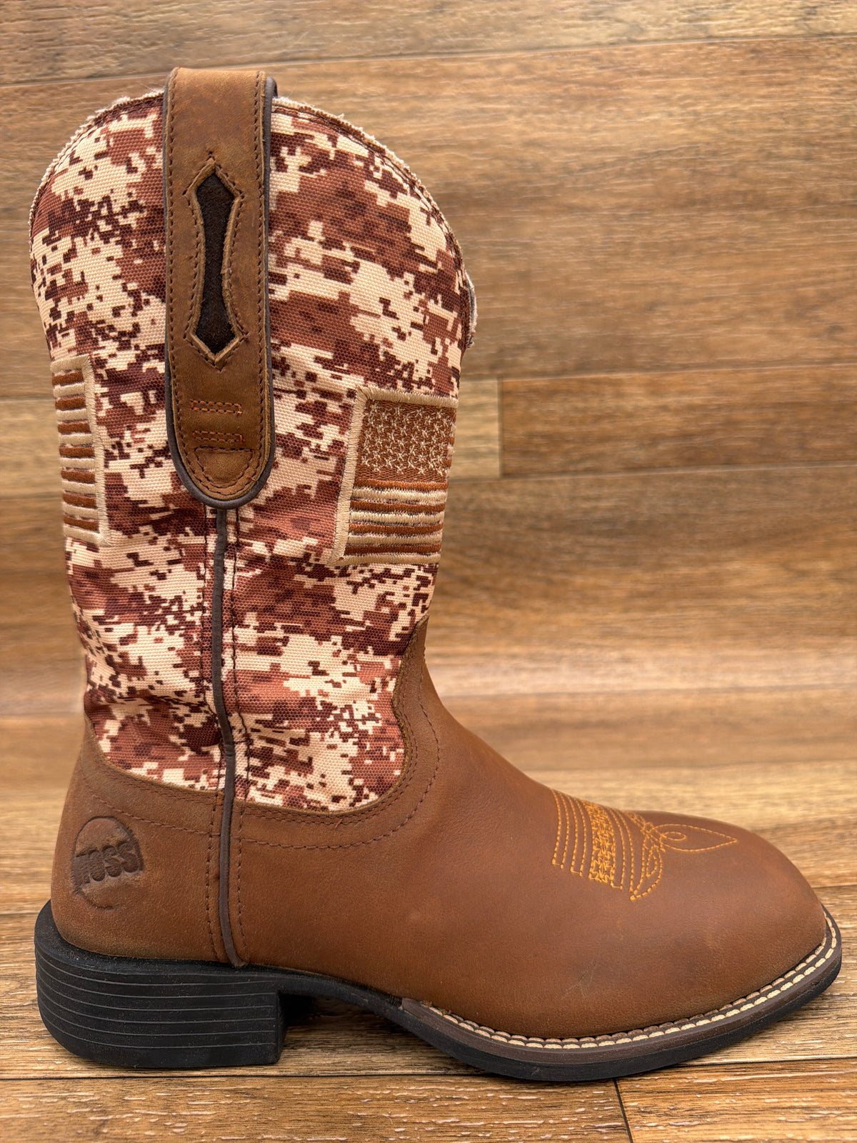 HOSS Tribute Brown Camo boot, side view