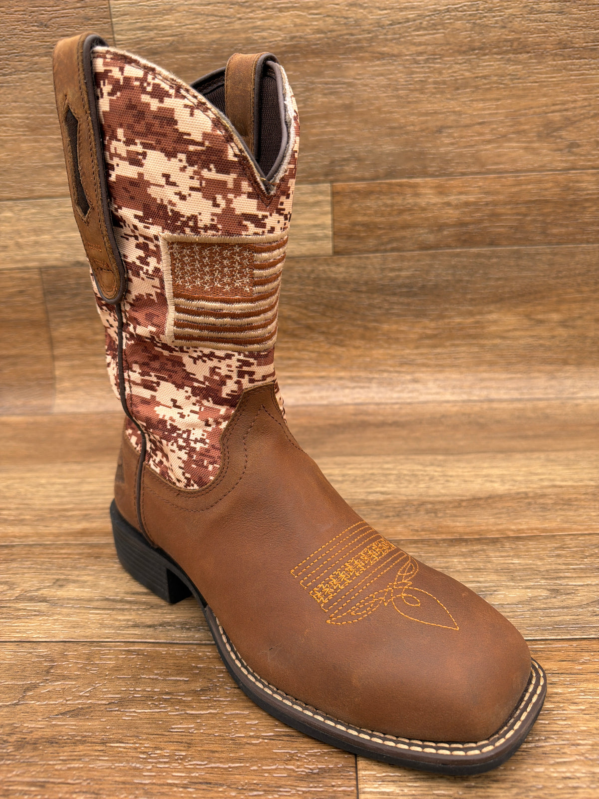 HOSS Tribute Brown Camo boot, three-quarter view