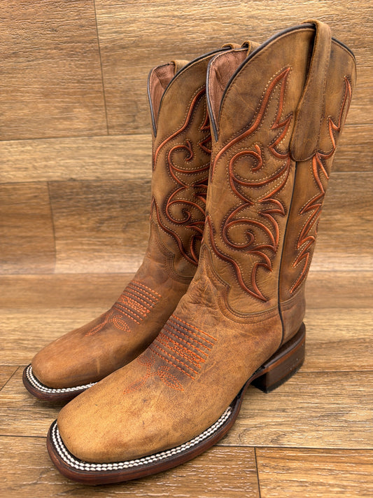 Men's Brown Embroidered Wide Square Toe Cowhide Western Boot by Corral