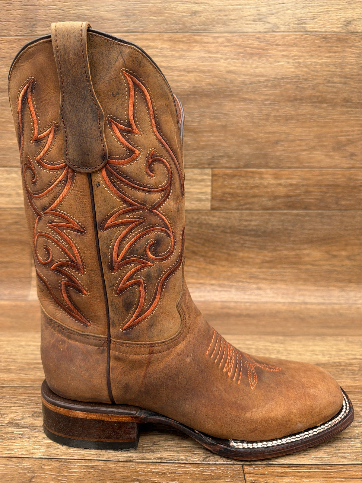 Men's Brown Embroidered Wide Square Toe Cowhide Western Boot by Corral - side view