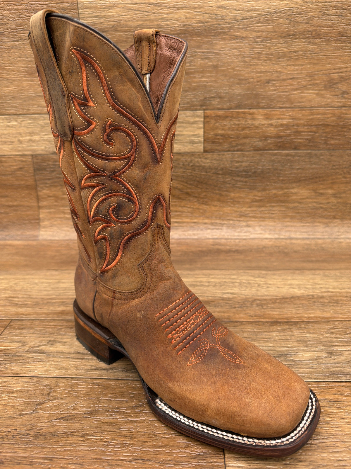 Men's Brown Embroidered Wide Square Toe Cowhide Western Boot by Corral - angle view
