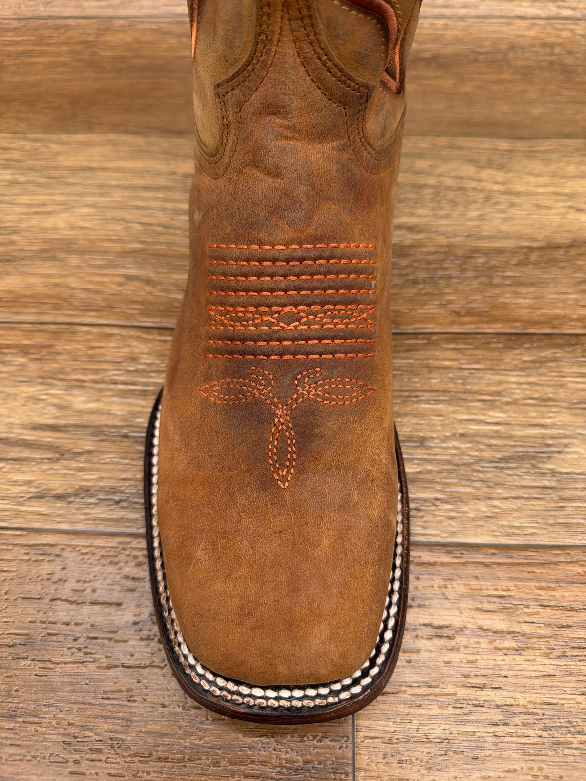 Men's Brown Embroidered Wide Square Toe Cowhide Western Boot by Corral - toe detail