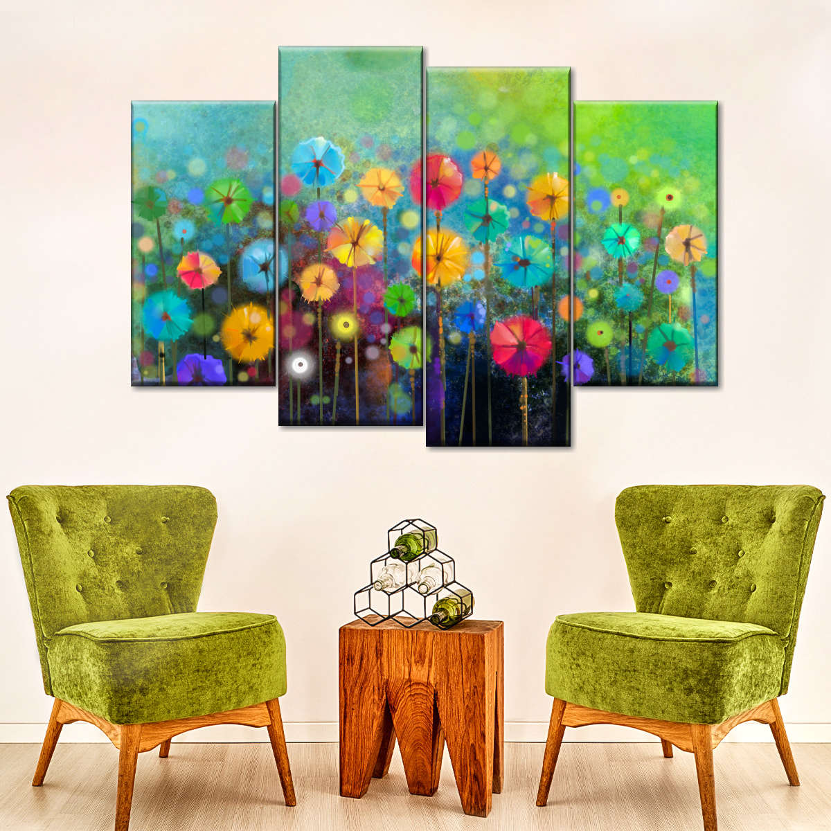 Rainbow Flowers Wall Art