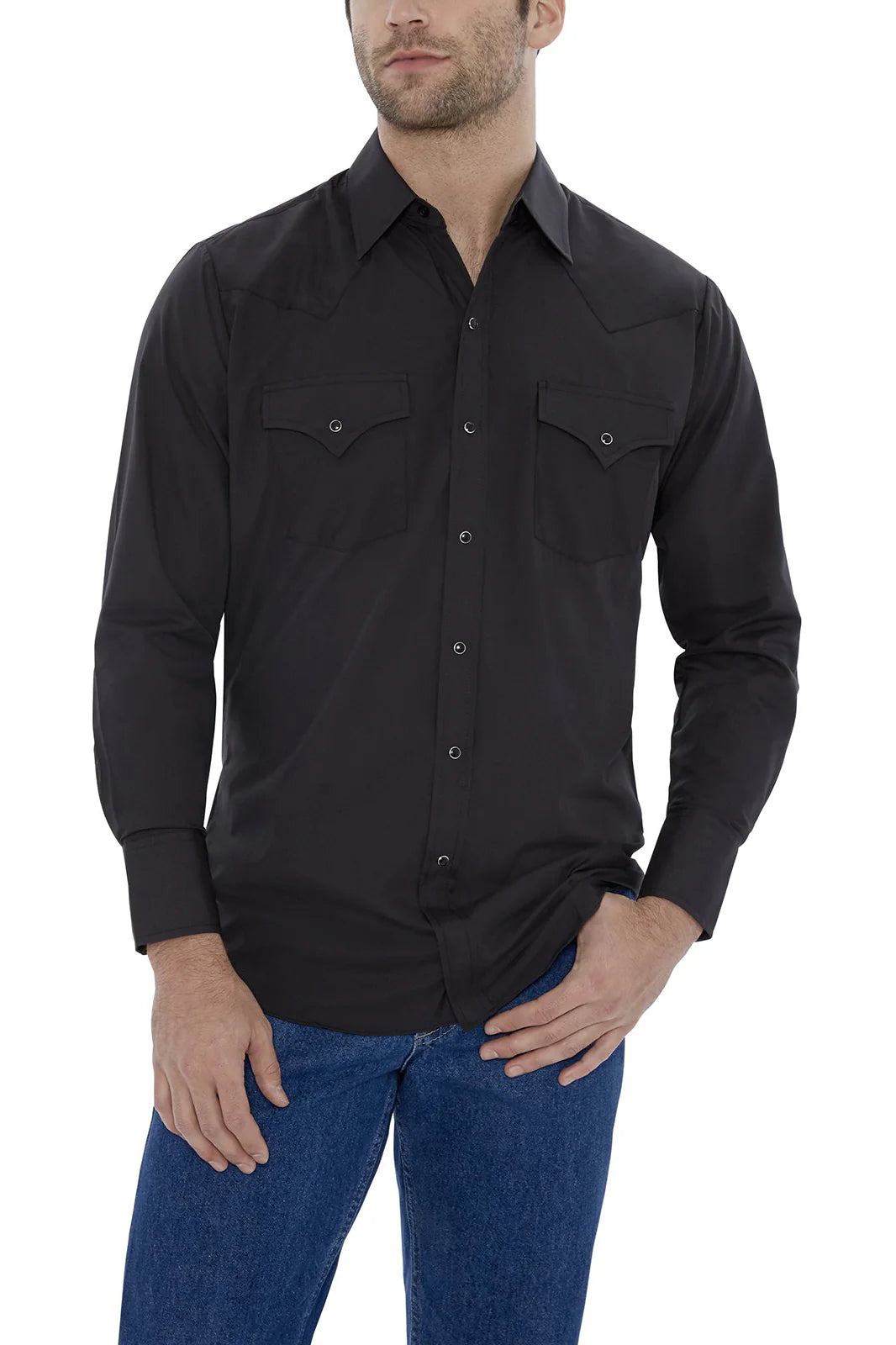 15201905(89) Men's Black Long Sleeve Western Snap Shirt
