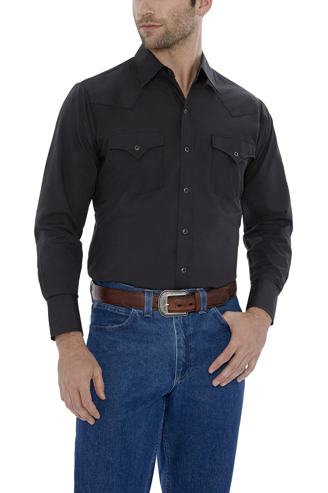 15201905(89) Men's Black Long Sleeve Western Snap Shirt