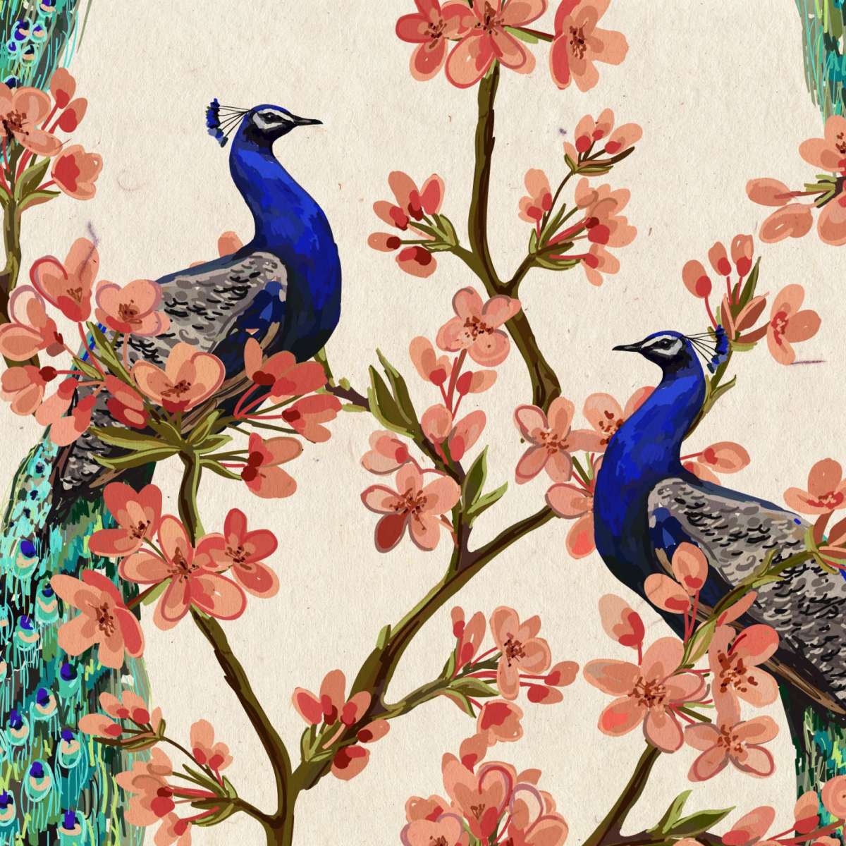 Royal Blue Peacocks Wall Art