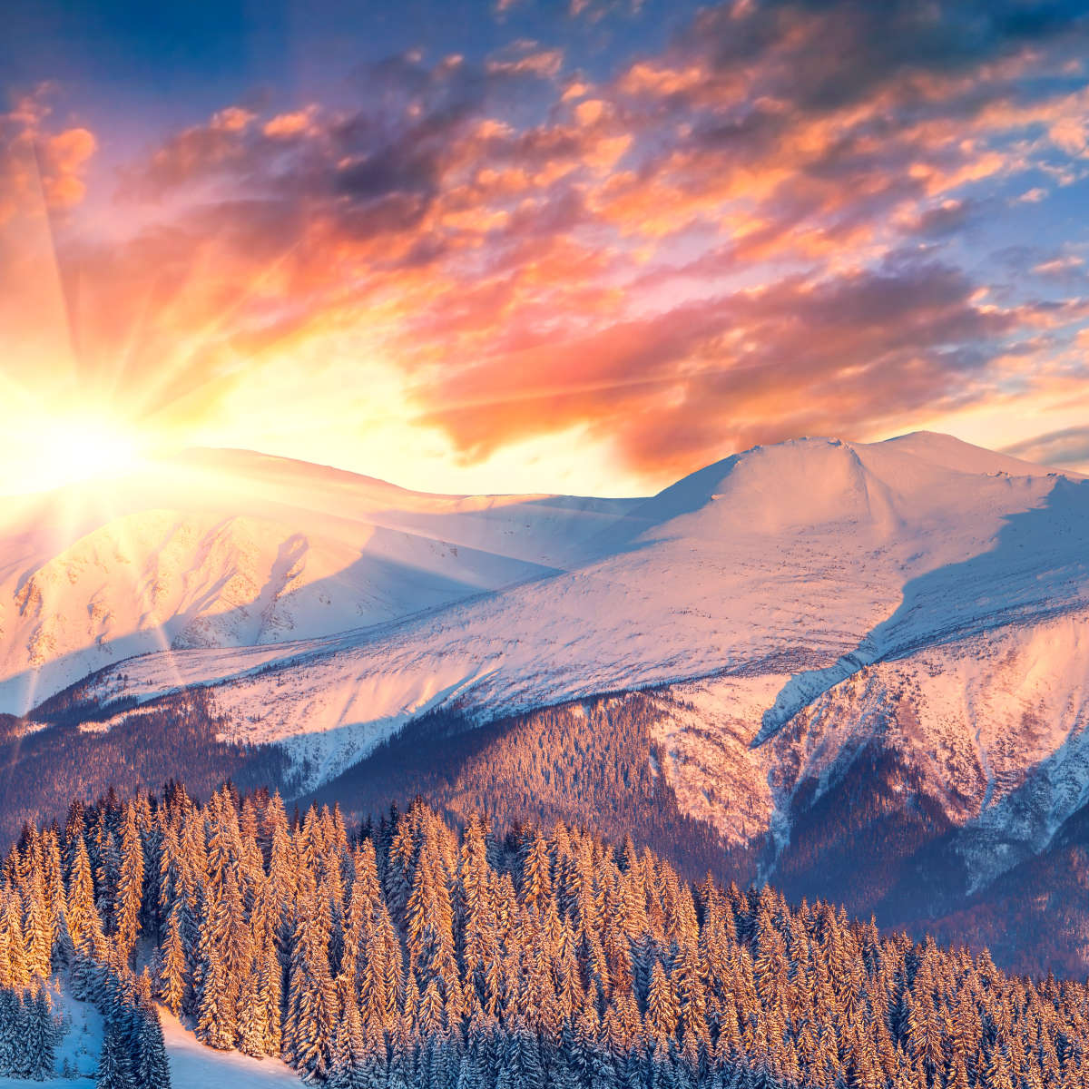 Snowy Mountain Sunrise Wall Art