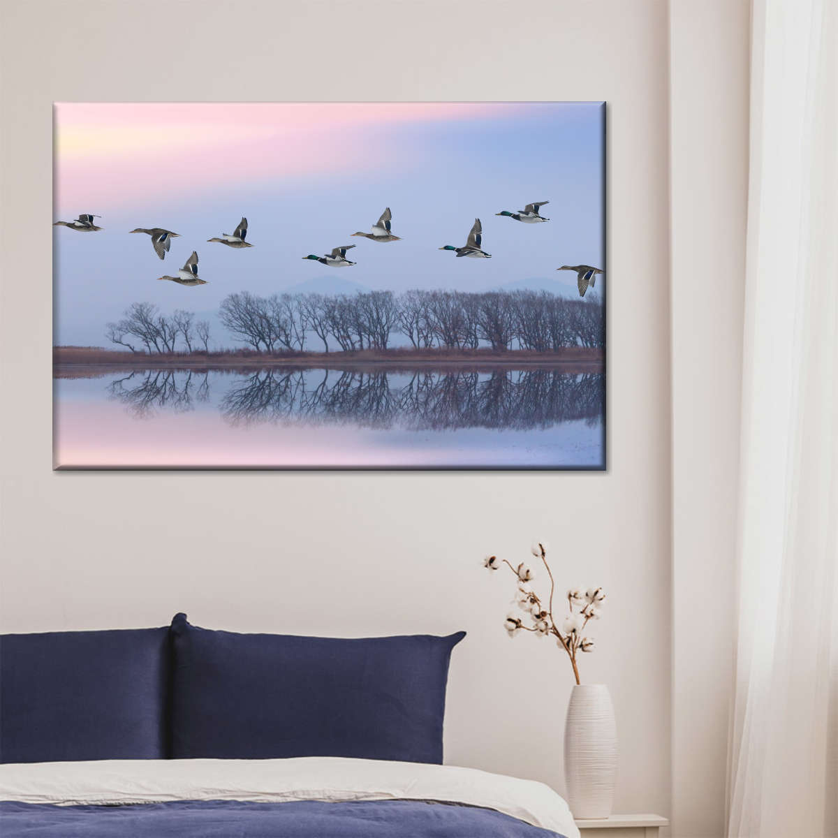 Pink Sky Over Ducks Wall Art