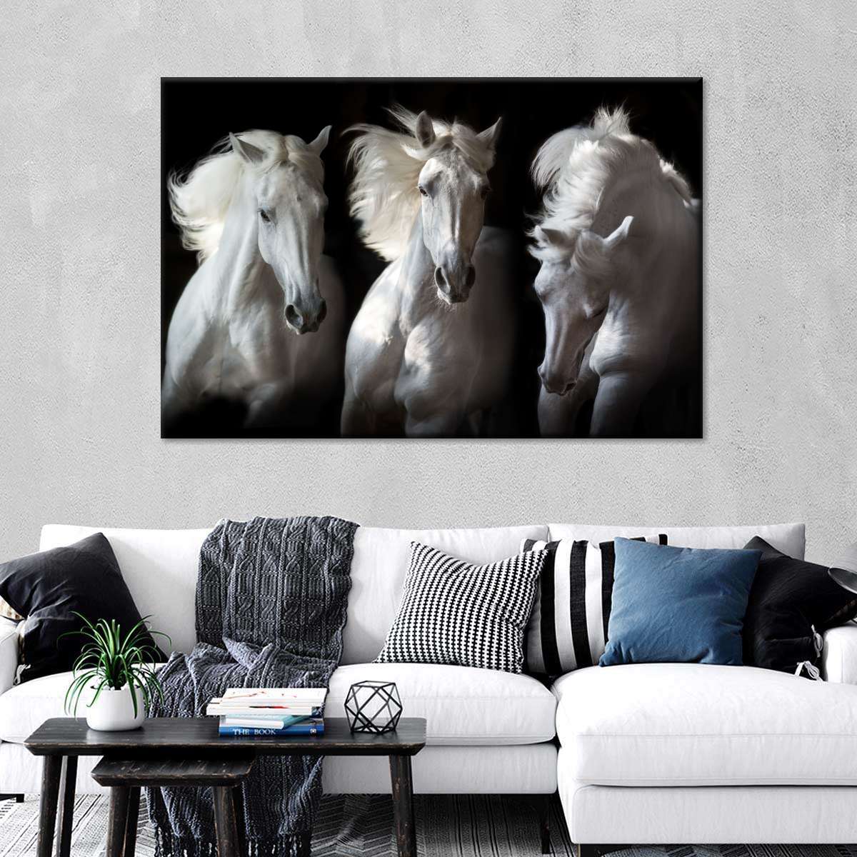 Three White Horses Wall Art