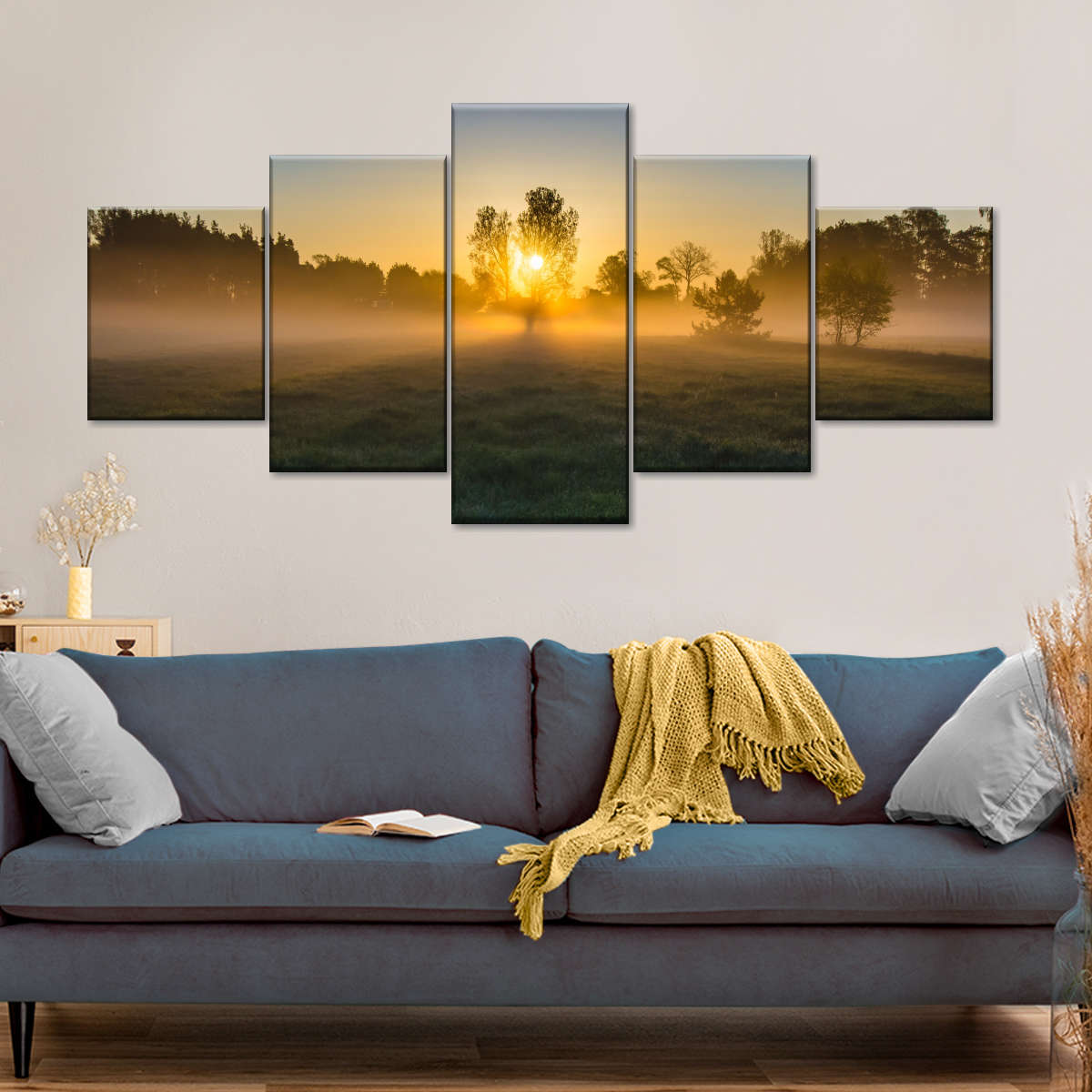 Misty Meadow At Sunrise Wall Art